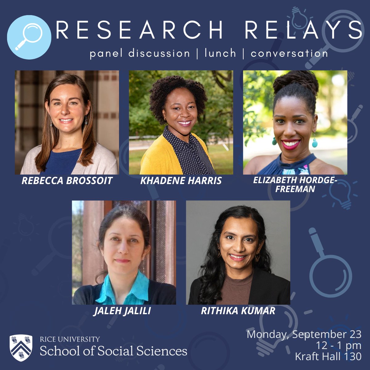 Join the School of Social Sciences for a Research Relay on Sept 23, 12-1 PM in Kraft Hall 130! Five new faculty members will present their cutting-edge research in 4-minute flash talks. Don’t miss this chance to engage and connect! Learn More &amp; RSVP: socialsciences.rice.edu/news/school-...