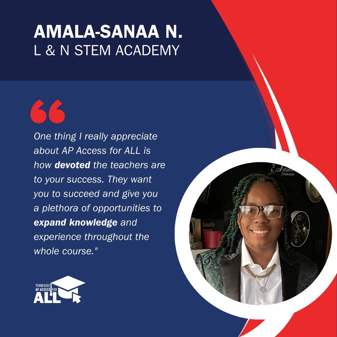apaccessforall's tweet photo. #APAAStudentSpotlight Amala-Sanaa N. of @LNSTEMAC credits her AP Access for All courses and teachers for her success: “They want you to succeed and give you a plethora of opportunities to expand your knowledge." Learn more #APAccessforALL https://t.co/oCvV0grGGb https://t.co/lRaB36395c