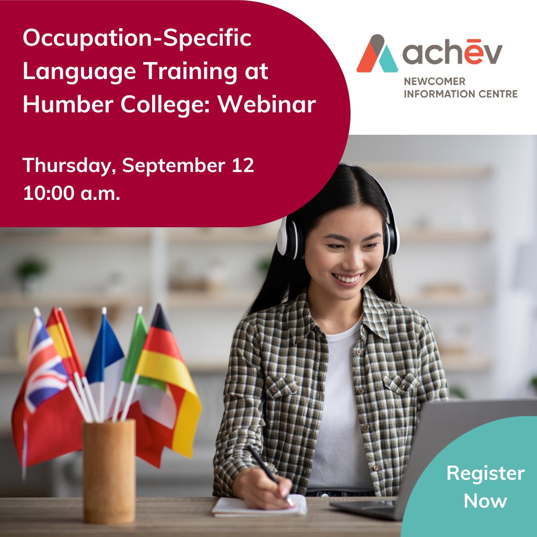 achev_ca's tweet image. Are you an internationally trained professional and want to improve your technical work-related language skills? Attend our free webinar on Sept. 12 to learn about the Occupation-Specific Language Training (#OSLT) program at Humber College. Register now: bit.ly/3Z7RwvW