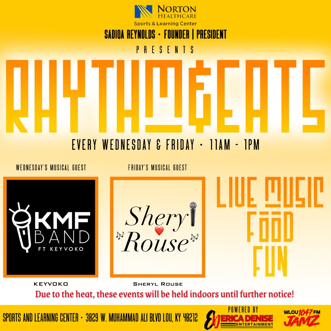 🎶 Rhythm &amp; Eats this week! 🎶

📅 Wed: KMF Band ft. Keyvoko
📅 Fri: Shery Rouse is back!
Bring your lunch or grab a bite from our stand and enjoy the live music!