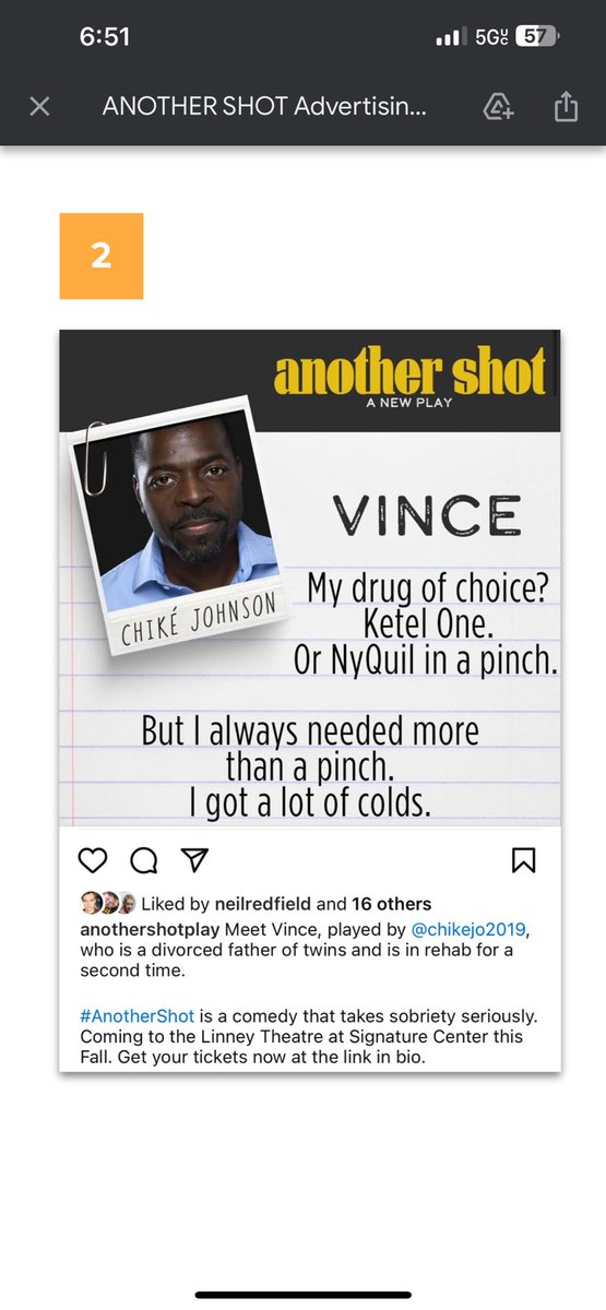 HeyTweetHarry's tweet image. When it ran here, Chike Johnson was phenomenal. He knows when to beautifully underplay scenes &amp;amp; when to go on the attack. We are all very glad he is reprising his role of “Vince”, when the play I wrote w/ @spikemanton #AnotherShot opens Oct.15th, off Broadway. #FlyToNy &amp;amp; enjoy!🎭