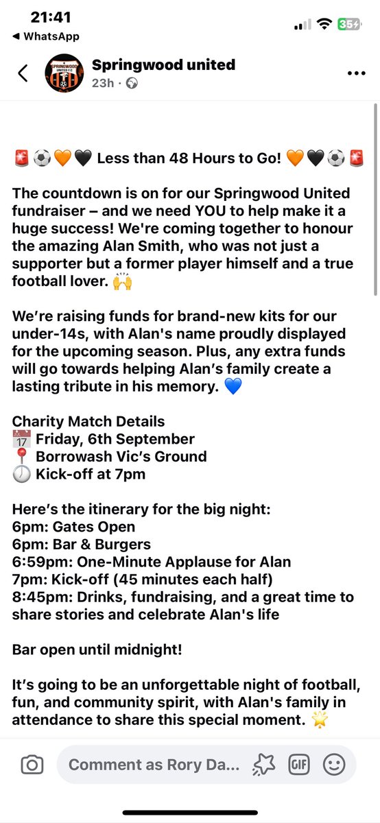 Alan Smith memorial Game 🕊️ 

7pm ko tomorrow. 

Any support is appreciated.