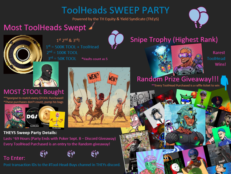Wolfgan04's tweet photo. The pre-season party has already started🔥. All you need to do is buy #ToolHeads or $TOOL and you are a participant in the drawing🚀
1🏆 500k $TOOL + #ToolHead
2🏆 100k $TOOL
3🏆 50k $TOOL
LF SWEEP🧹
@CnftTools @Toolheads69 #CardanoNFT $ADA https://t.co/JXjgNSFpfG