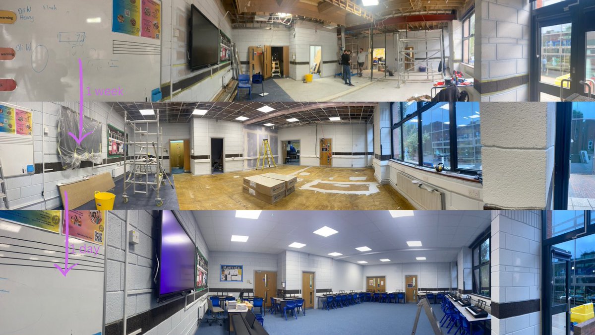MissC_Sings's tweet photo. When you’ve taught for years in a classroom, having renovations that make it much larger (and therefore easier to teach in) is such a wonderful feeling. Sure, I’ve got a lot of work to do to get displays up, but I can’t get over how much progress was made in such a short time! https://t.co/9Twri8roxg