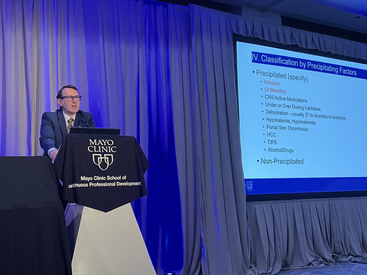 Course co-director, Dr. Mike Leise, presenting pearls about hepatic encephalopathy at the <a href="/MayoClinicGIHep/">Mayo Clinic Gastroenterology & Hepatology</a> #BoardReview course in Chicago