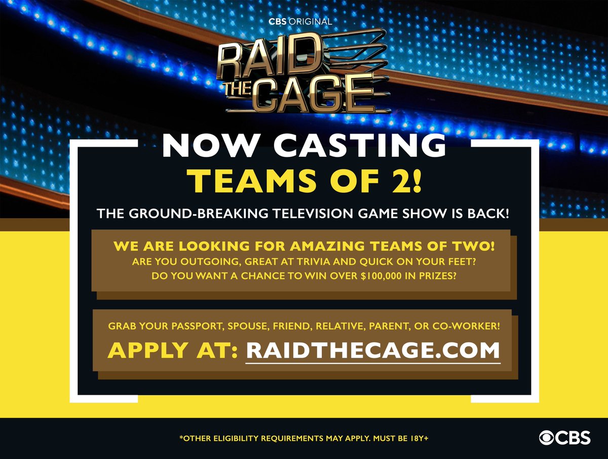 russellbcasting's tweet photo. "Raid the Cage" is taping some college rivalry episodes this season.
Apply to be a contestant at https://t.co/UcaBKY7jAM
#Wolverines #Buckeyes #crimsontide #auburntigers #bluedevils #Tarheels #crimson #bulldogs #Jayhawks #tigers #longhorns #aggies #Trojans #Bruins https://t.co/kFgI2iHP63