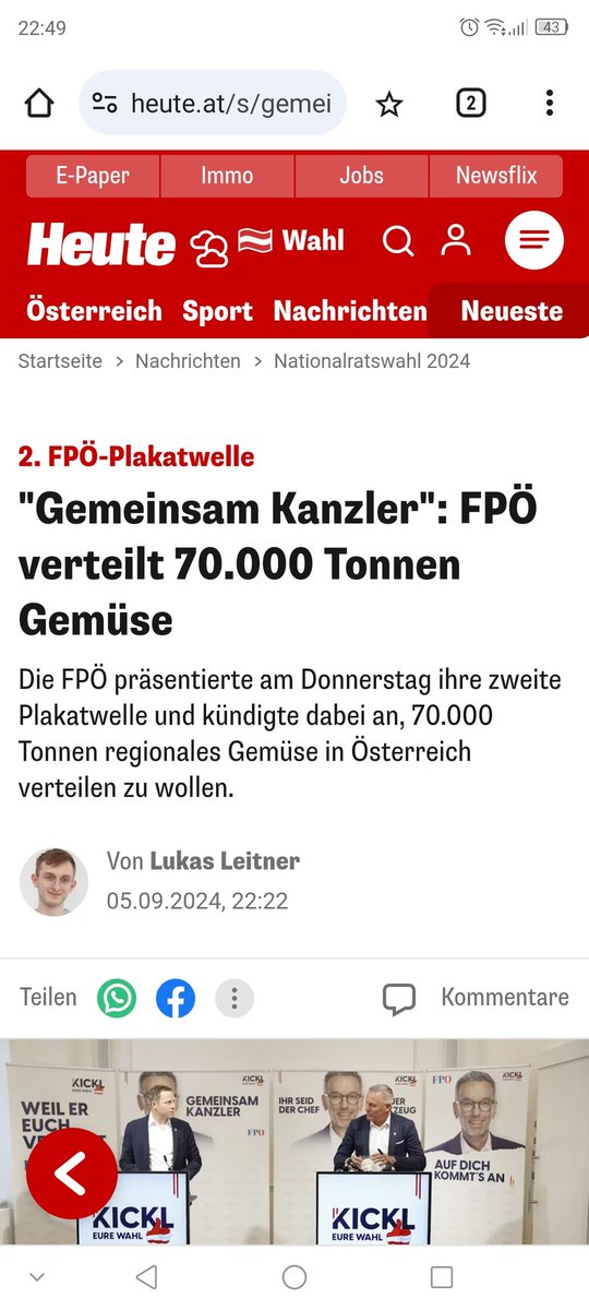 MiKoWoodcraft's tweet photo. Ich glaub da hat sich wer bei @Heute_at ein wenig vertippt 😁 woher will die #FPOE "70.000.000kg" regionales Gemüse herbekommen? 
#Oesterreich https://t.co/PVhBdthV2r