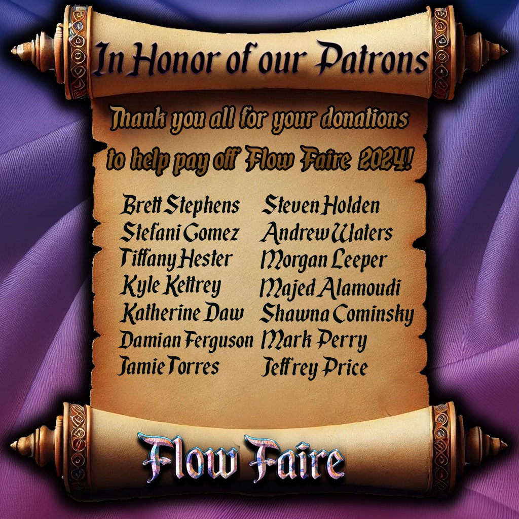 FlowFaire's tweet photo. To everyone who has generously donated to Flow Faire's GoFundMe, we can't thank you enough for helping us keep this dream alive. In gratitude, we've included your names on a special scroll and will be creating an art installation for the next Flow Faire as a token of https://t.co/aXkpTqVgq6