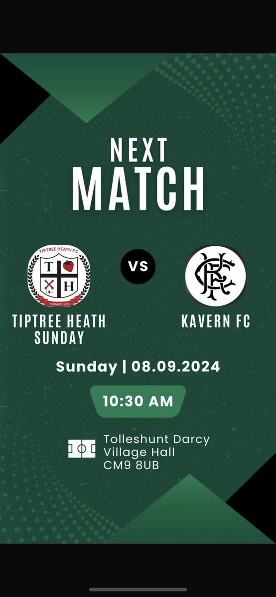 Second league match vs Kavern Fc, expect a tough battle, come down and support the boys, up the Heath 🍓🟢
