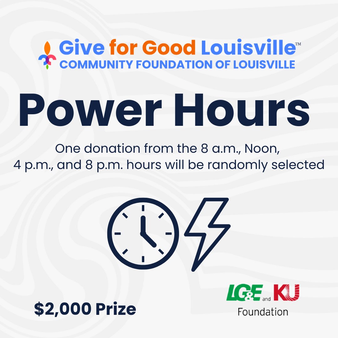 We’re excited for #GiveForGoodLou! 🎉

During this hour, your donation could be randomly selected to get a $2,000 boost from LGE &amp; KU! 💥

Turn $10 into $2,010! Donate here: bit.ly/NHSLCGiveForGo… 🙌💙