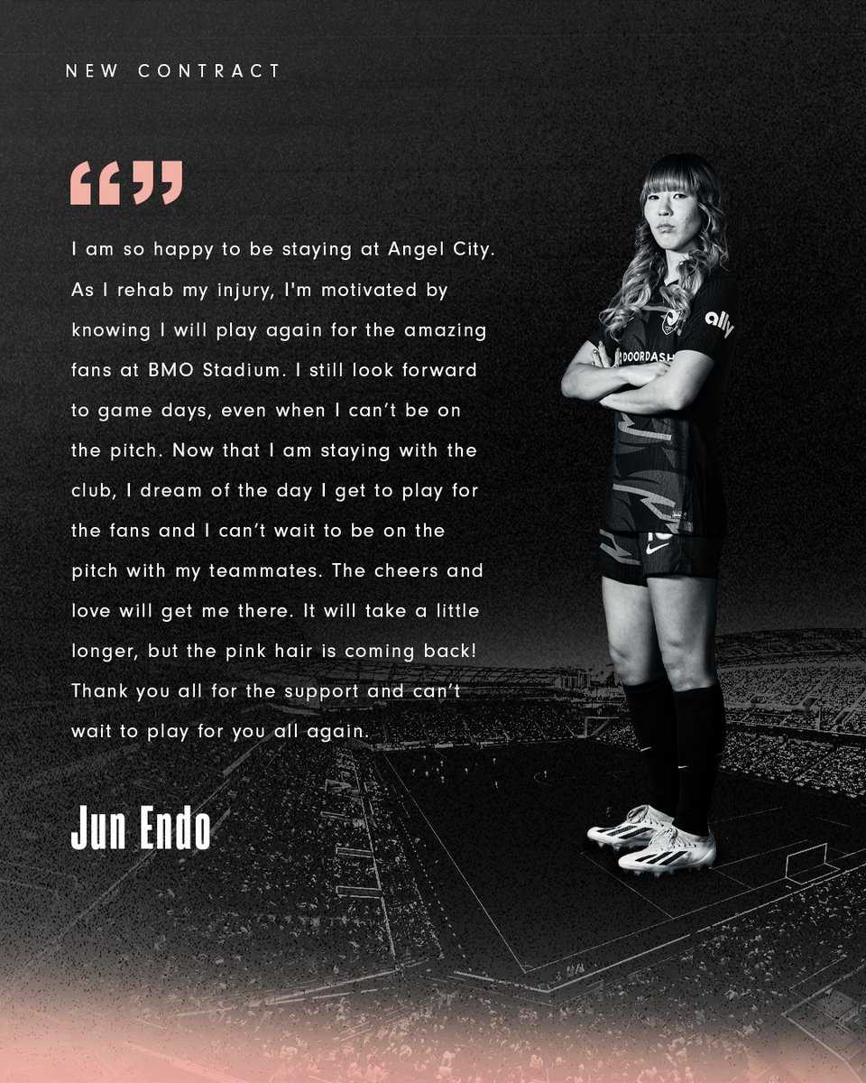 weareangelcity's tweet photo. ¡Vamos, Jun Endo!
📝 #AngelCityFC announces that forward Jun Endo has agreed to a new contract beginning in 2025 and running through 2027 following the completion of her one-year option at the end of the 2024 season.
Full details here: https://t.co/OHKbcCKFuC https://t.co/s1xvGlk4Wh