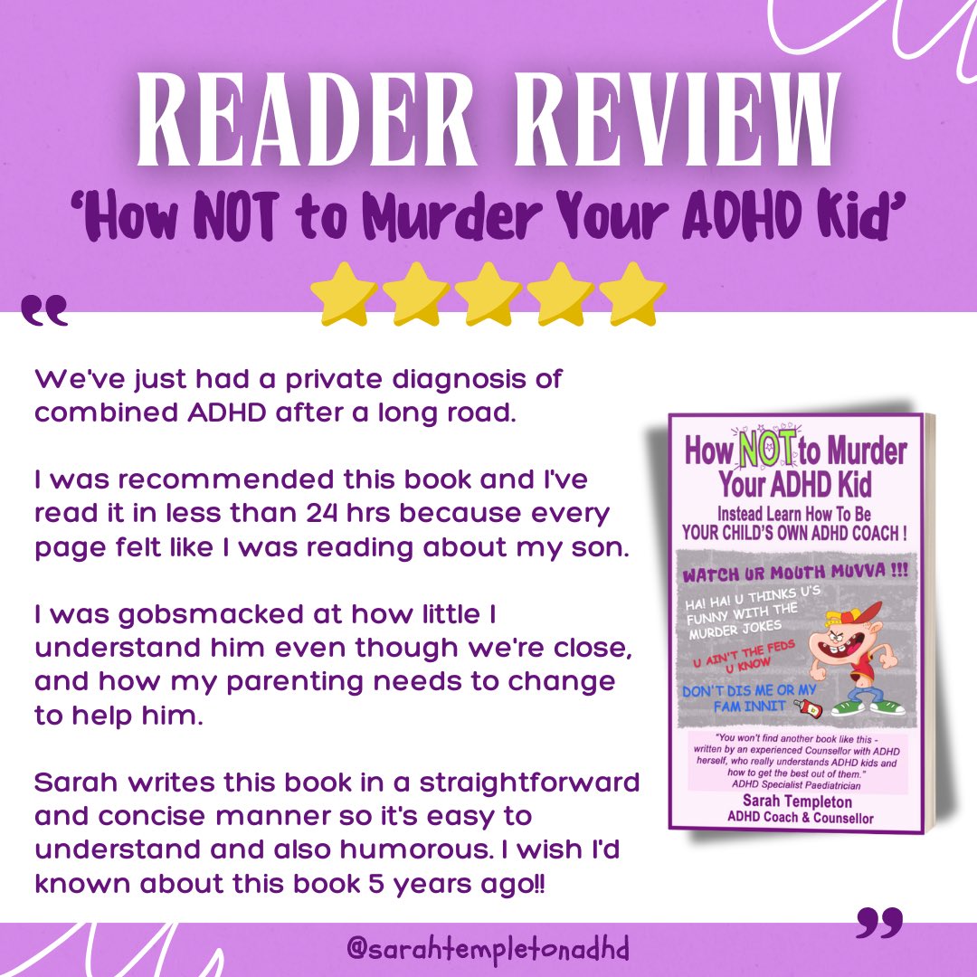 Another 5 star Amazon review on ‘How NOT to Murder your ADHD Kid’ !!!⭐️⭐️⭐️⭐️⭐️