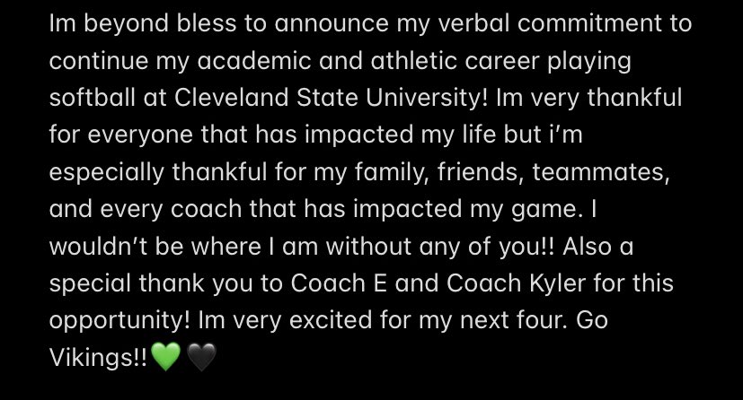 It’s Offical!!💚🖤<a href="/CSU_Softball/">Cleveland State Softball</a> <a href="/NewCastleAreaSD/">New Castle Area School District</a> <a href="/NCNewsSports/">Ron Poniewasz Jr.</a> <a href="/TribLiveHSSN/">TribLive HSSN</a> <a href="/LCSportsNet/">Lawrence County SportsNet</a> <a href="/TexasGlory06PA/">TEXAS GLORY (PA)-MANGIERI</a> #GoVikes