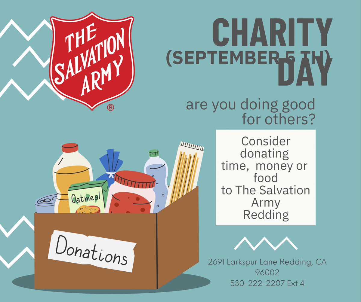 TSA_Redding's tweet photo. Did you know The Salvation Army Redding Corps helps feed families weekly?
Our Food Pantry is low.  Would you consider donating food?
Purchase items and drop off at our location:  2691 Larkspur Lane, Redding, CA  96002.
THANK YOU!!
https://t.co/yHvsMBiPal
#LoveBeyond 
#reddingtsa https://t.co/Aaty71P89h