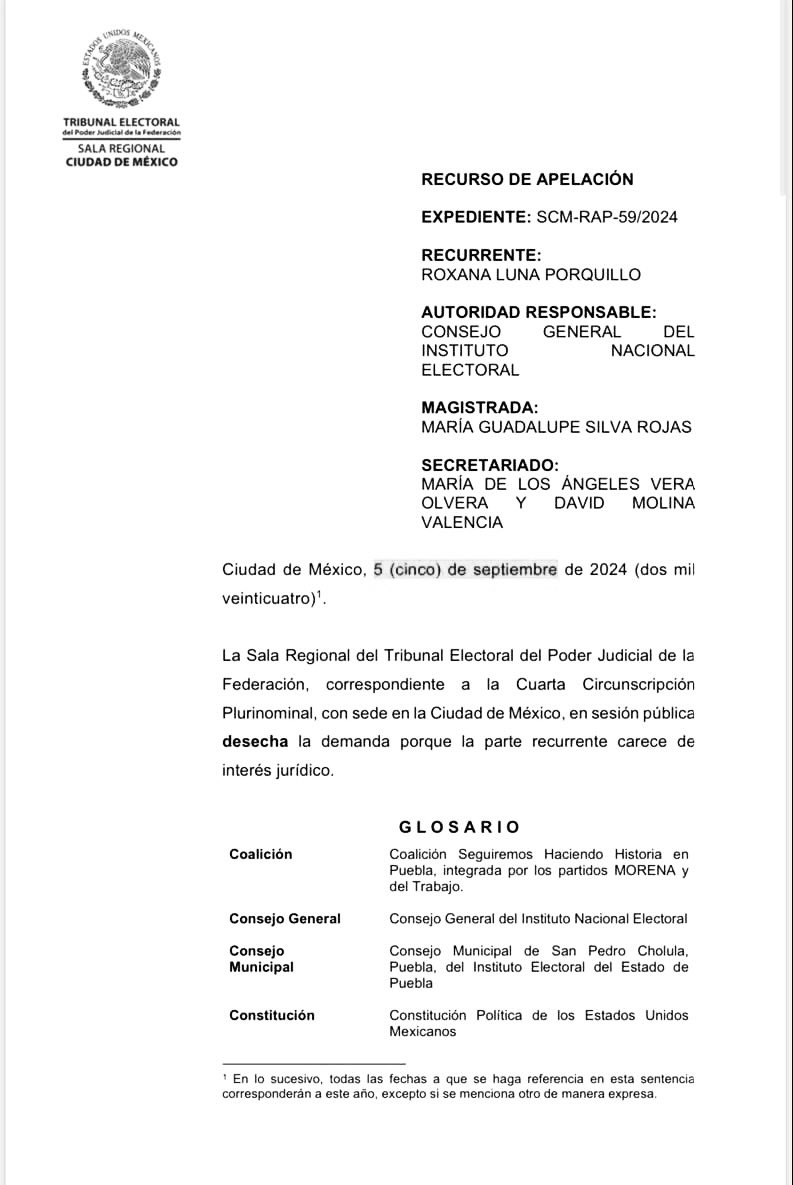 Víctor Cabrera (@victorcabreramx) on Twitter photo No hay más…Es desechada la apelación de <a href="/RoxanaLunaP/">Roxana Luna</a> por fiscalización en la elección de San Pedro Cholula.
Se ha dicho hasta el cansancio, hay una presidenta electa y es <a href="/TonantzinFdz/">Tonantzin Fernández</a>
Es cuanto. No hay más…Es desechada la apelación de <a href="/RoxanaLunaP/">Roxana Luna</a> por fiscalización en la elección de San Pedro Cholula.
Se ha dicho hasta el cansancio, hay una presidenta electa y es <a href="/TonantzinFdz/">Tonantzin Fernández</a>
Es cuanto.