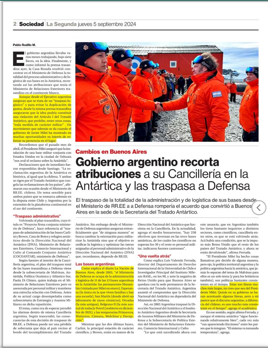 U_Antartica's tweet photo. Análisis del Prof. @lvferrada sobre modificaciones en materia antártica en Argentina en diario @La_Segunda https://t.co/2AS612DzR8