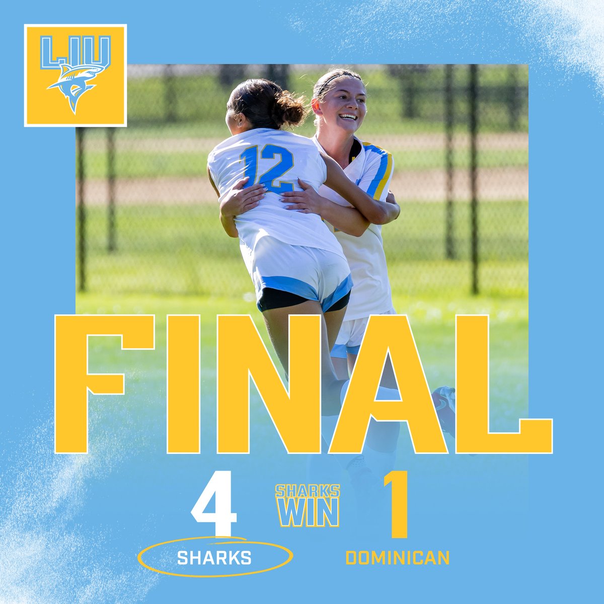 SHARKS WIN! 🦈

Gina Proviano scores twice, while Jane Bossler and Stephanie Schubert each find the back of the net in LIU's 4-1 victory over Dominican!

The Sharks return to the pitch next Wednesday at Quinnipiac!