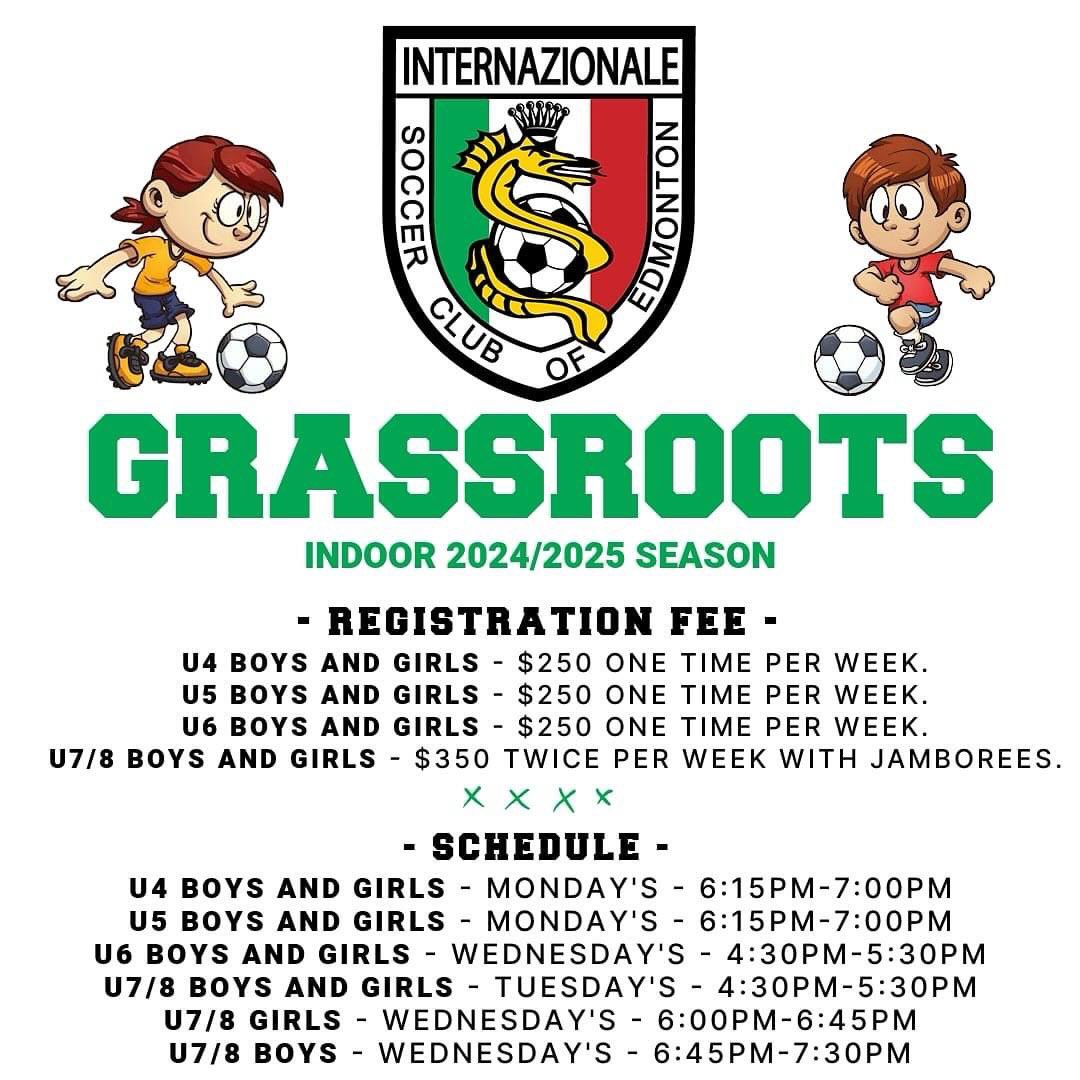 Grassroots Schedule + Registration Fee 🌱 

#yeg #yegsoccerclub #clubsoccer #grassroots #grassrootsprogram #stayactive #kidswhoplaysoccer #soccerlife #u4 #u5 #u6 #u7 #u8 #fun #teamwork #confidence #fundamentals #soccerdrills #soccerskills #motorskilllearning #soccerdevelopment