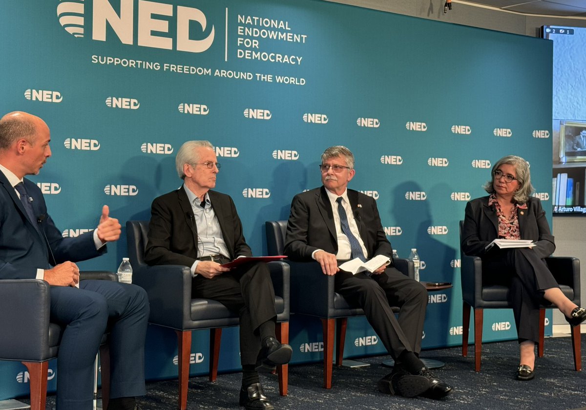 DamonMacWilson's tweet photo. Ambassador Stephen McFarland: “@NEDemocracy reflects that America’s strength is not just its military might or economic power but also its ideas - namely democracy.” He says, underscores need for more sanctions targeted at those undermining rule of law in #Guatemala. #NEDevents https://t.co/HBRcZl4Hay