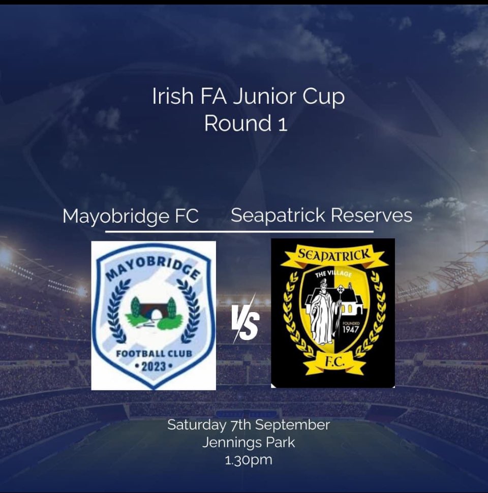 🚨 Junior Cup R1 🚨 

This Saturday marks the clubs first ever appearance in the fonaCAB Junior Cup as the team play against Seapatrick Reserves in Jennings Park. 

Get out and show your support for the lads.

🆚 Seapatrick Reserves
📅 7th September
⏰ 1.30pm
🏠 Jennings Park