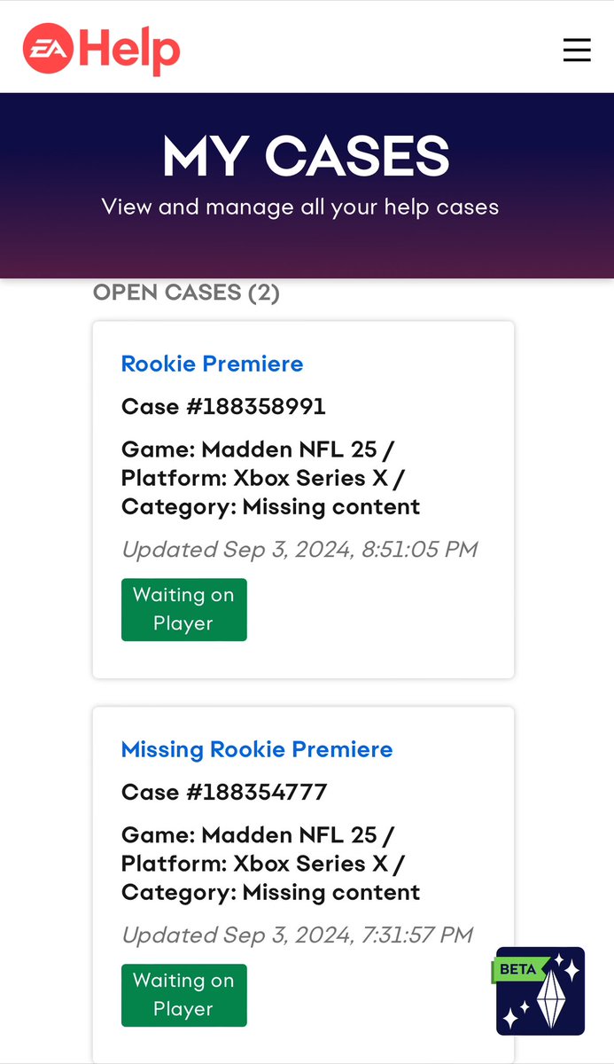 jrwilson015's tweet photo. @MaddenNFLDirect I have opened multiple cases for the last 3 weeks trying to get my rookie premieres I earned for madden 25. Have yet to get any help with EA help. Can you please help me get this taken care of. Thank you. https://t.co/oU71BWQ5i6