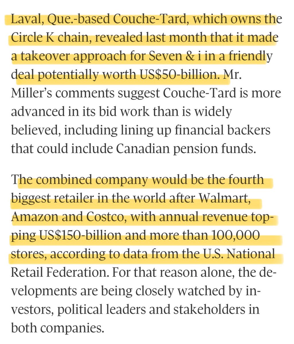 qcapital2020's tweet photo. Absolutely legendary.

If Couche Tard management can pull this 7/11 deal , they would become the 4th largest retailer in the WORLD after Walmart , Amazon and Costco. 

Unreal https://t.co/8OK4gypkA1