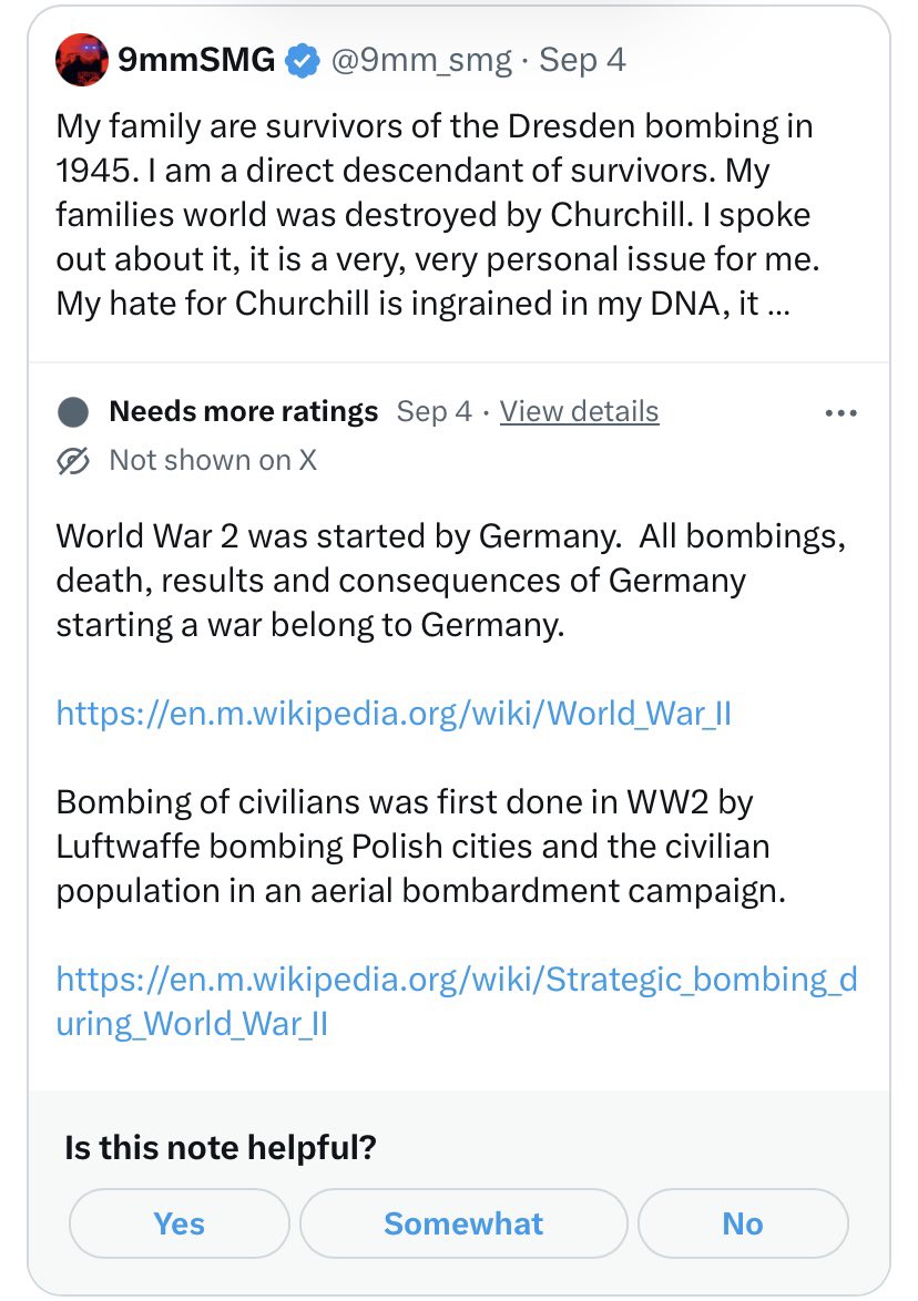 This community note is self-evident. The truth of it is too blatant for people to seriously dispute. But replace “WWII” with “Gaza War” and “Germany” with “Hamas” and suddenly something that should be axiomatic leaves people unable to see the obvious.
