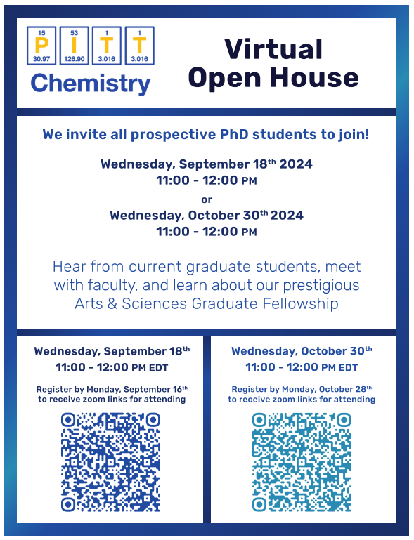 We're holding TWO virtual open houses for our grad program this fall.  Interested (or know someone else who might be)?  Info below - we look forward to seeing you there!