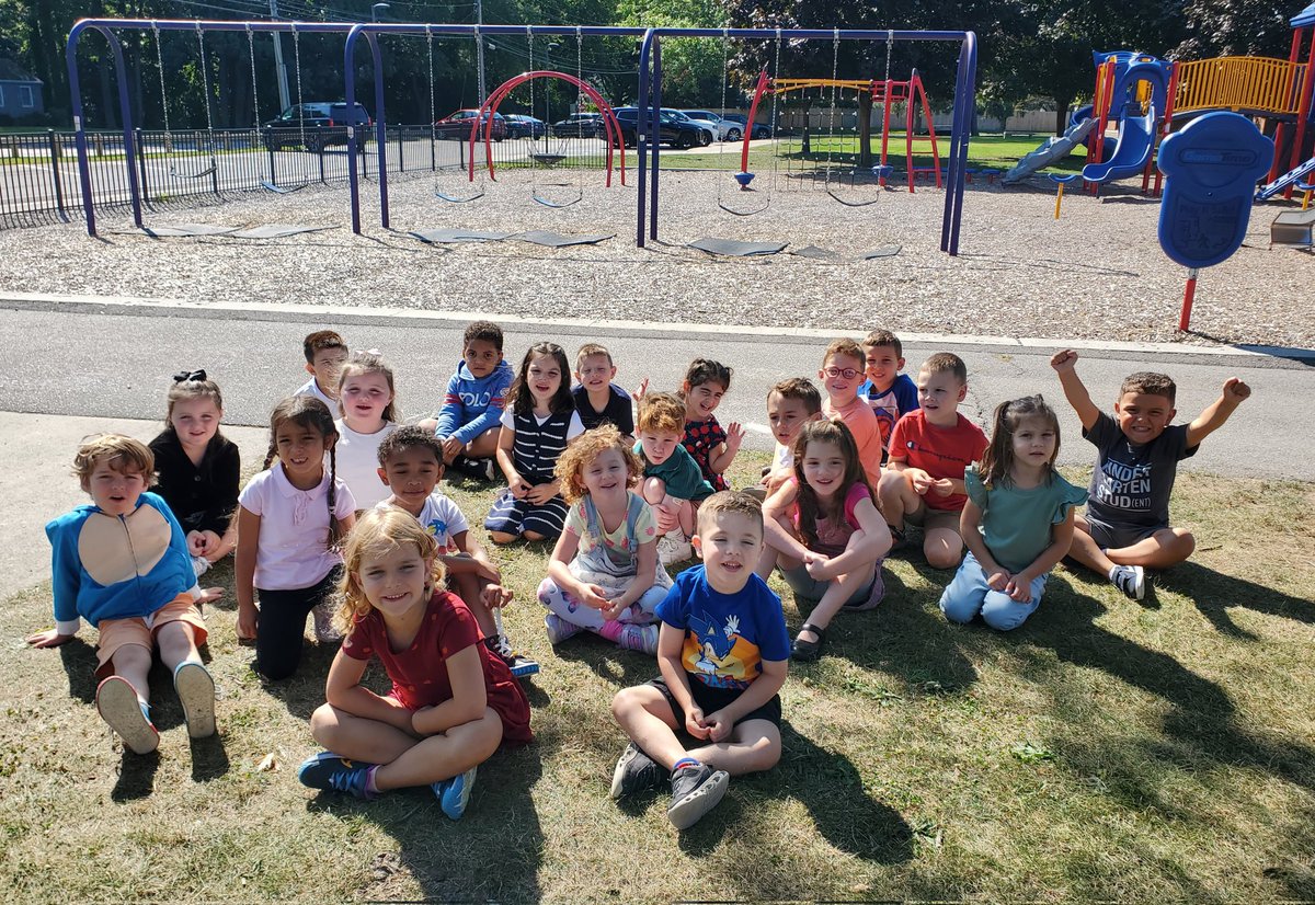 We were so busy having fun and learning routines that we only got one photo today, but it's a pretty good one! 💛💙 #Listwood  #firstdayofschool #Kindergarten <a href="/WestIrondequoit/">West Irondequoit CSD</a>
