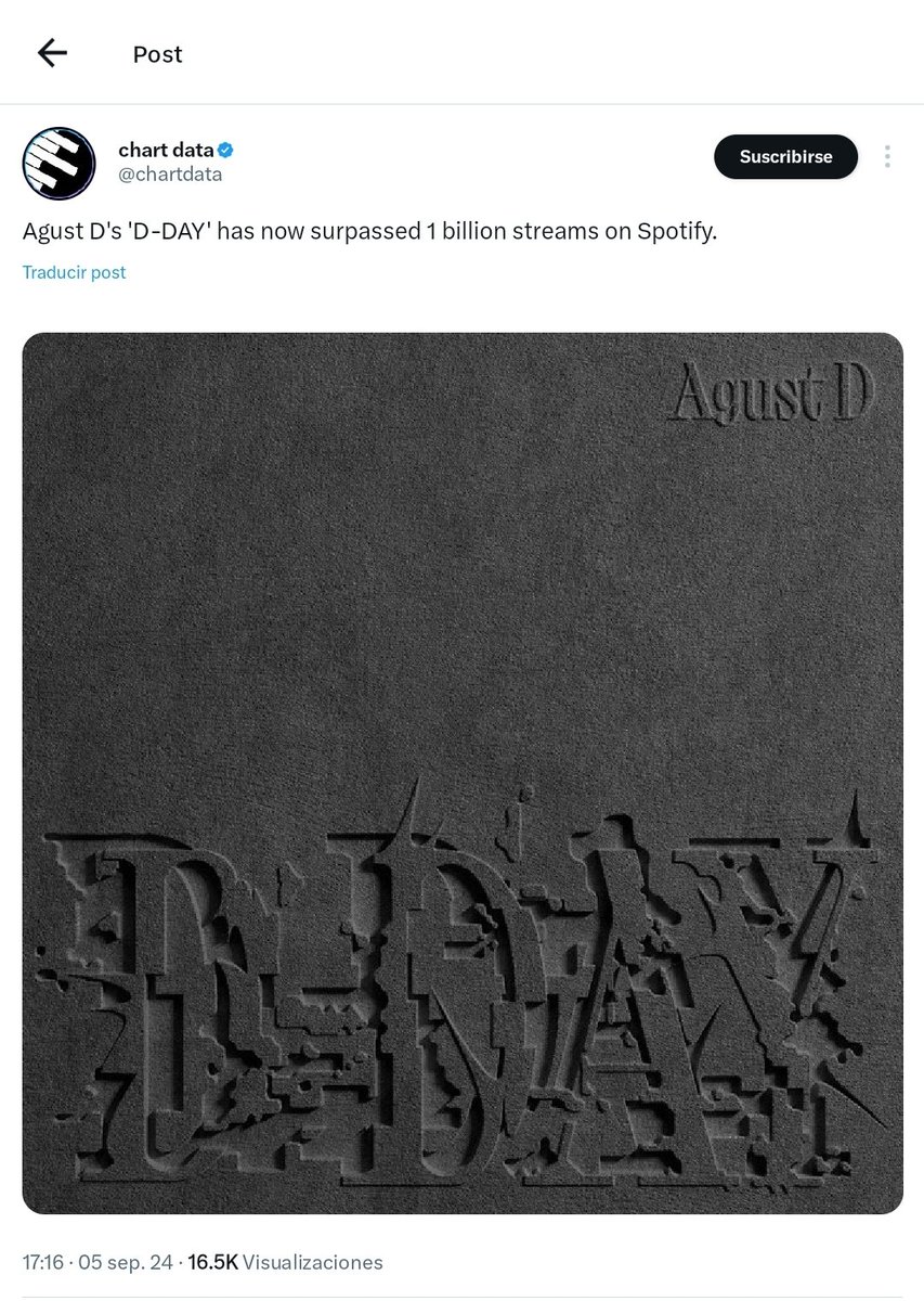swngoo's tweet photo. Y finalmente se logró, che. 'D-DAY' de Agust D alcanzó el billón de streams, siendo su primer álbum en lograr tal suceso. 🔥 Además, es el primer álbum de hip hop coreano de la historia en alcanzar este hito.
CONGRATULATIONS AGUST D
CONGRATULATIONS SUGA
#D_DAY_1BILLION https://t.co/0GM7d4KIWQ