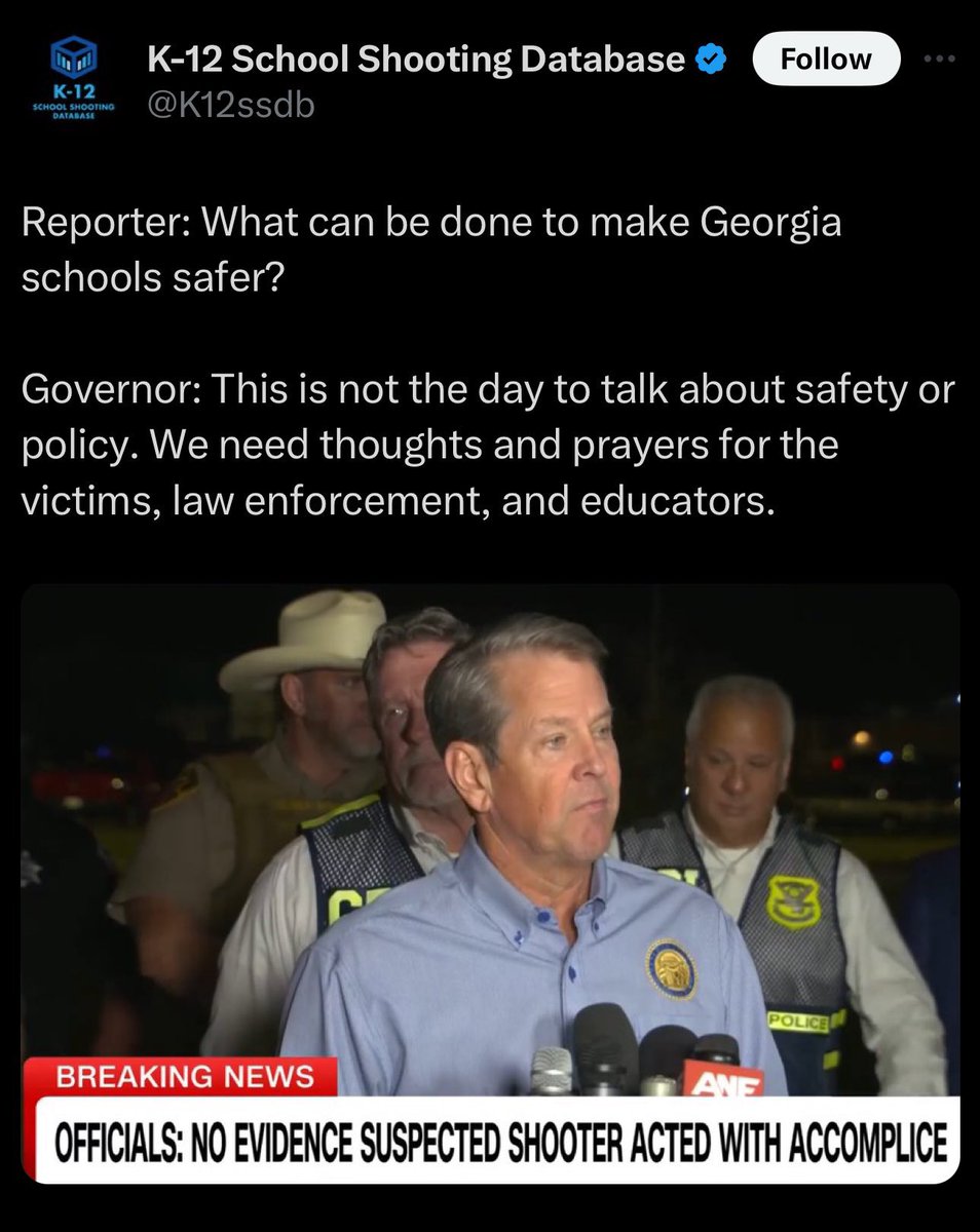 So to recap.

Republicans think it's inappropriate to talk about gun safety or violence prevention policy after a mass shooting.

They also think it's inappropriate to talk about gun safety or violence prevention policy 𝙗𝙚𝙛𝙤𝙧𝙚 a mass shooting.

That…just about covers it.