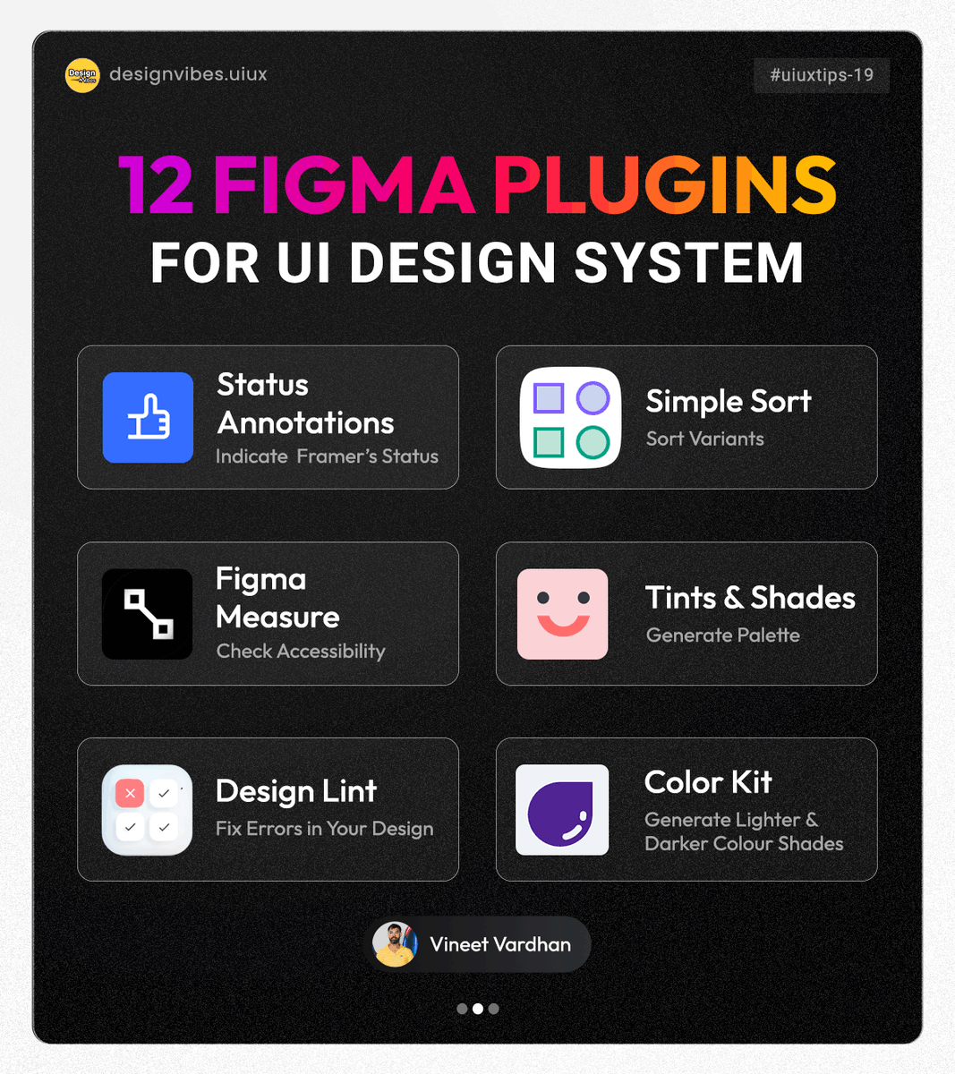 Vineetlky's tweet photo. 12 Figma Plugins for UI Design System
.
.
#figma #figmadesign #figmaplugins #figmauiux #figmauiuxdesigner #figmadesigner #uiuxdesign #figmadesignsystem #Designers #designsystem #designvibes #design2024 #DesignerOfTheDay https://t.co/XwMEVF6QDp