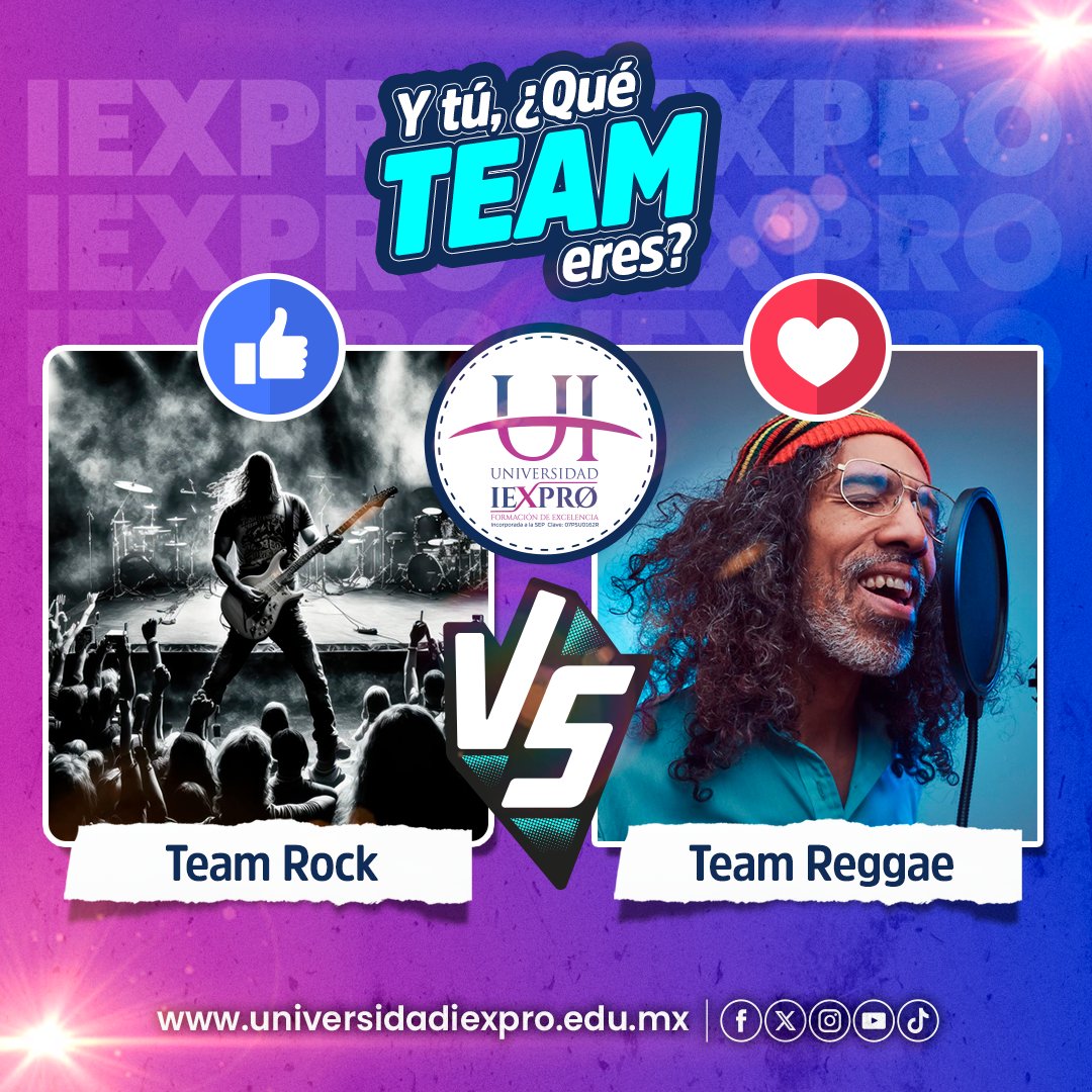IexproU's tweet image. 🎶 ¡Es momento de decidir! ¿Team Rock o Team Reggae? 🤘🎸🎤 Déjanos tu reacción y cuéntanos cuál es tu estilo. ¡Que comience la batalla de géneros! 🎶

#TeamRock #TeamReggae #EligeTuMúsica #YoSoyIEXPRO #Música #Rock #Reggae
