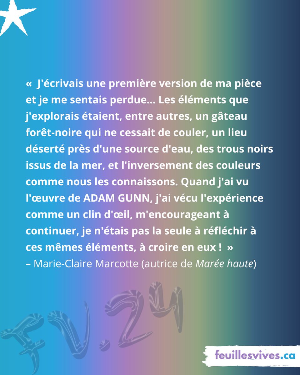 📣 15 JOURS avant #Feuillesvives2024!
Ce soir, nous vous invitons dans l'atelier de Marie-Claire Marcotte.

👉 Pour en savoir plus sur « MARÉE HAUTE » présenté par le <a href="/theatrefrancais/">Théâtre français</a> de Toronto : feuillesvives.ca/a-laffiche/pro…