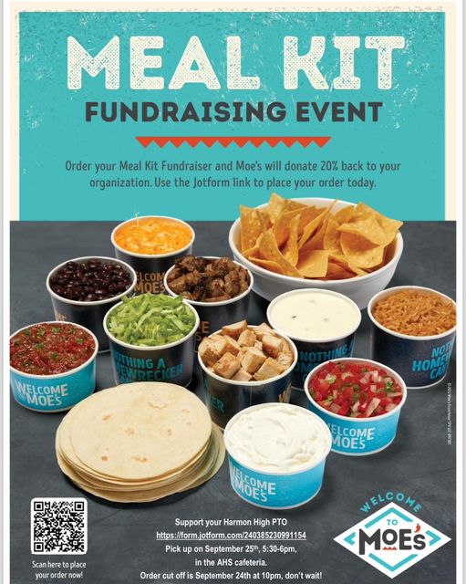 Taco ‘bout a great way to feed your fam while supporting HHPTO!  Check out these Moe’s Meal Kits!  The signup for this deal is live!  To place your order go to form.jotform.com/240385230991154
Pickup info is below!