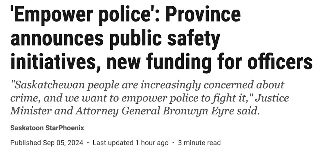 PremierScottMoe's tweet photo. We all deserve to feel safe in our communities and neighbourhoods.

That's why our government has a Safer Communities and Neighbourhoods plan to fund more addictions treatment spaces and more police officers.

Today, we announced funding for 114 new municipal police officers and for the Saskatchewan Police College to ensure we have well-trained recruits to fill those positions.