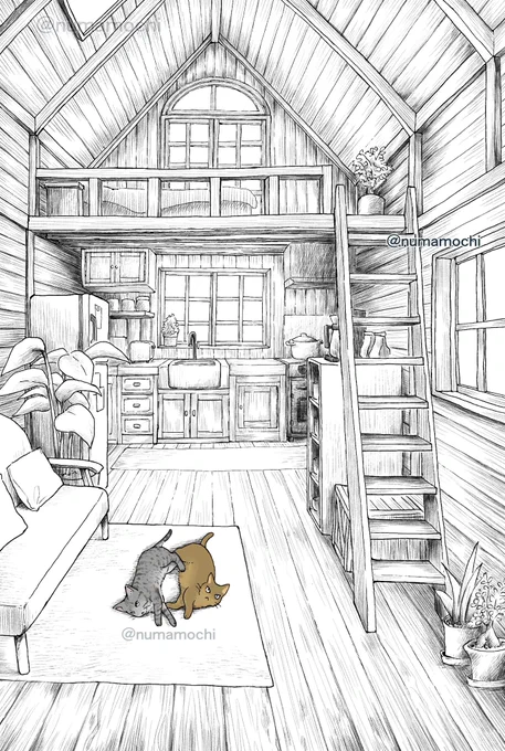 おはようございます☀️#朝活スケッチ29日目 1日15分!今日から色塗り🖌️まず猫から🐈🐈 