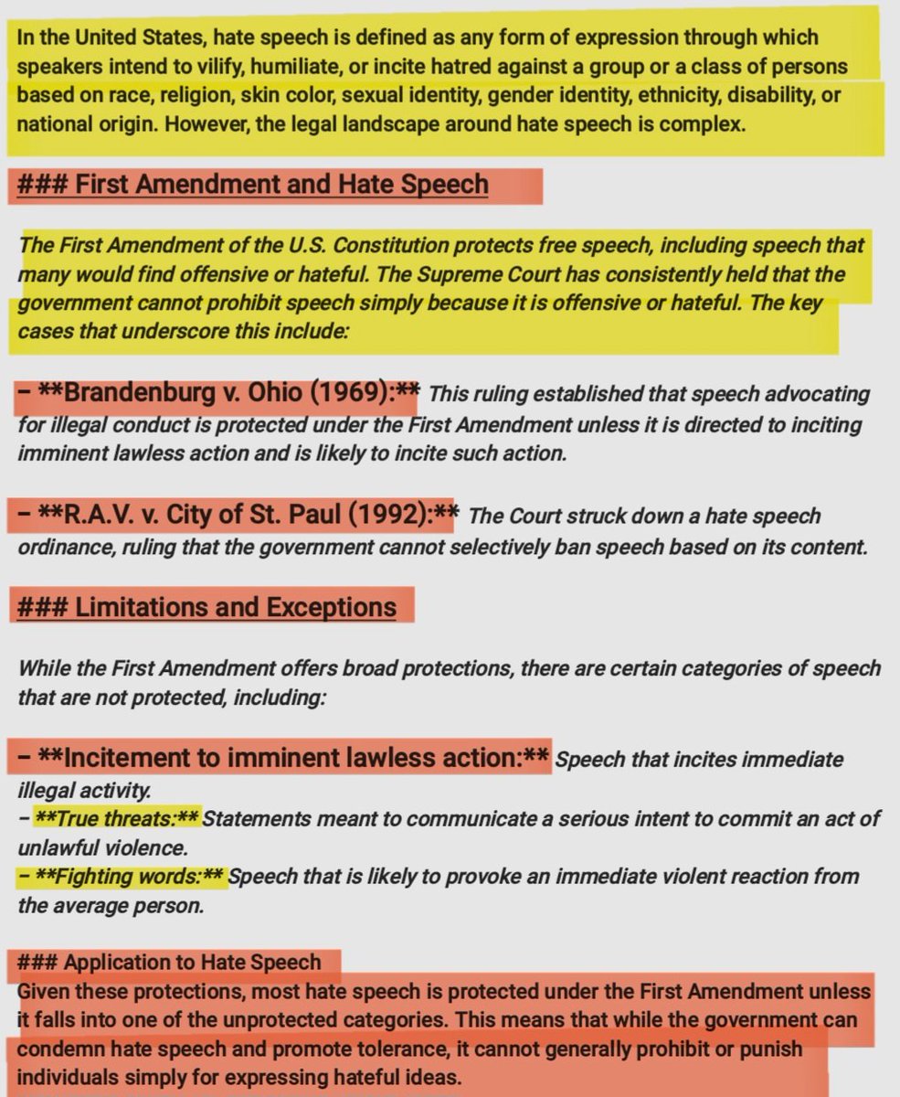 Deja_Vu_4Me's tweet photo. @elonmusk Kamala is spewing lies again. All of Congress took an OATH to protect our #Constitution.
The First Amendment's protection of #FreeSpeech does counter many attempts to restrict hate speech, meaning that, in most cases, hate speech is #LegallyProtected in the U.S.. https://t.co/a8QYzGGJko