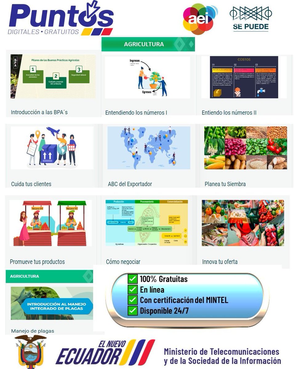 Pdglosandes002's tweet image. 🌾🌻 ¡Cultiva tu Futuro con MINTEL y Se Puede! 🌻

🌾 🌱 ¿Te apasiona la agricultura? ¡Tenemos algo increíble para ti! Visita la página de la plataforma en el siguiente link: sepuede.com.ec/categorias-cur… #CapacitaciónGratuita #MINTEL #Solytech #AprendeConNosotros