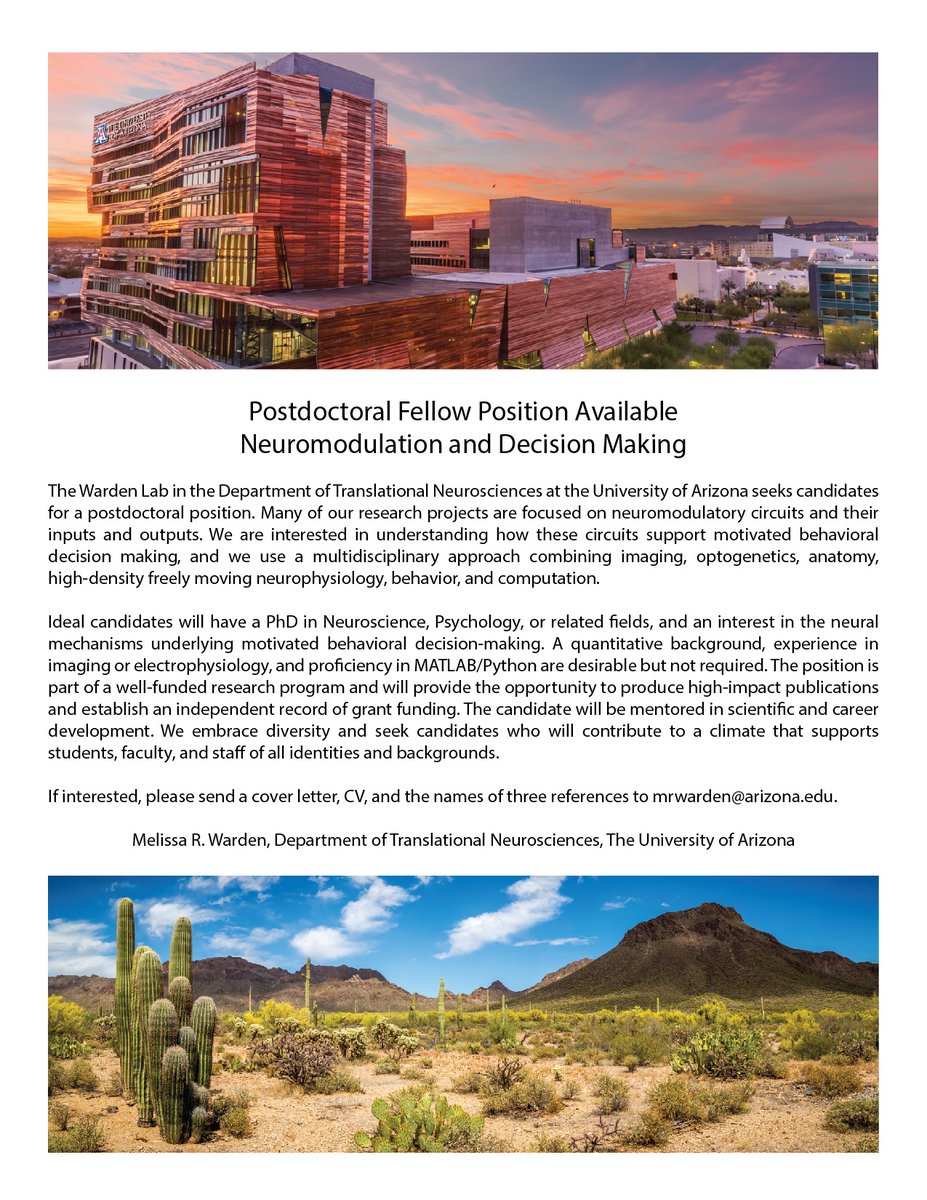 A postdoctoral position in the Warden lab is open! Our work is on neuromodulatory circuits and their inputs and outputs, and how these circuits support behavioral decision making. If interested, please reach out.