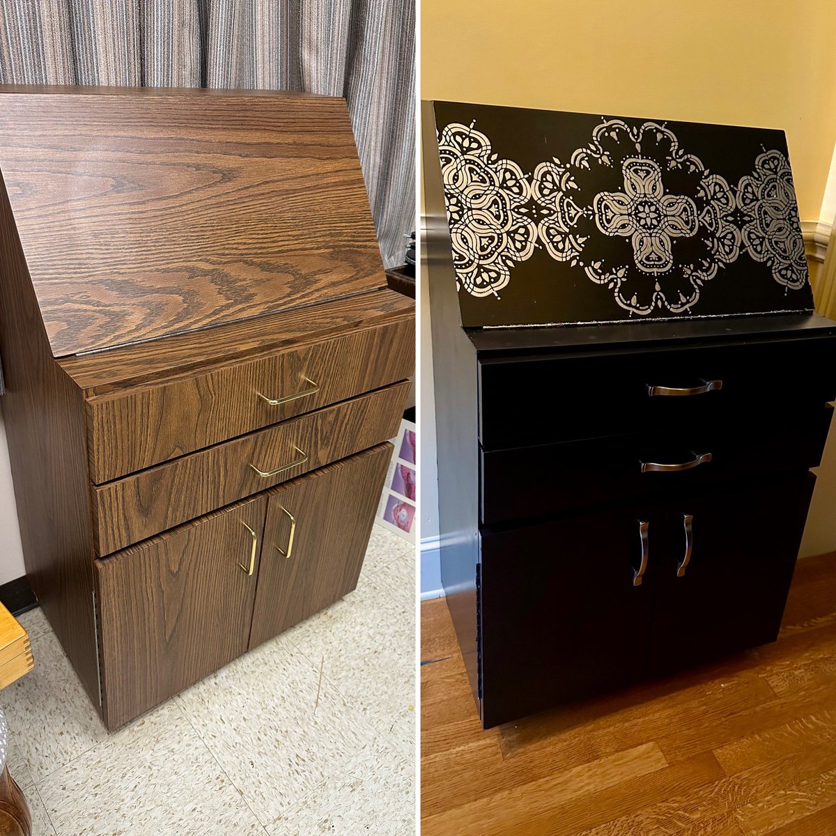 Malini Gupta, MD, FACE, ECNU (@maliniguptamd) on Twitter photo What happens to unwanted medical furniture? A lot ends up in landfills and increases our health burden.  I hand-painted and updated this optical loose lens cabinet in black lacquer & silver. #medicalart #upcycling #art What happens to unwanted medical furniture? A lot ends up in landfills and increases our health burden.  I hand-painted and updated this optical loose lens cabinet in black lacquer & silver. #medicalart #upcycling #art