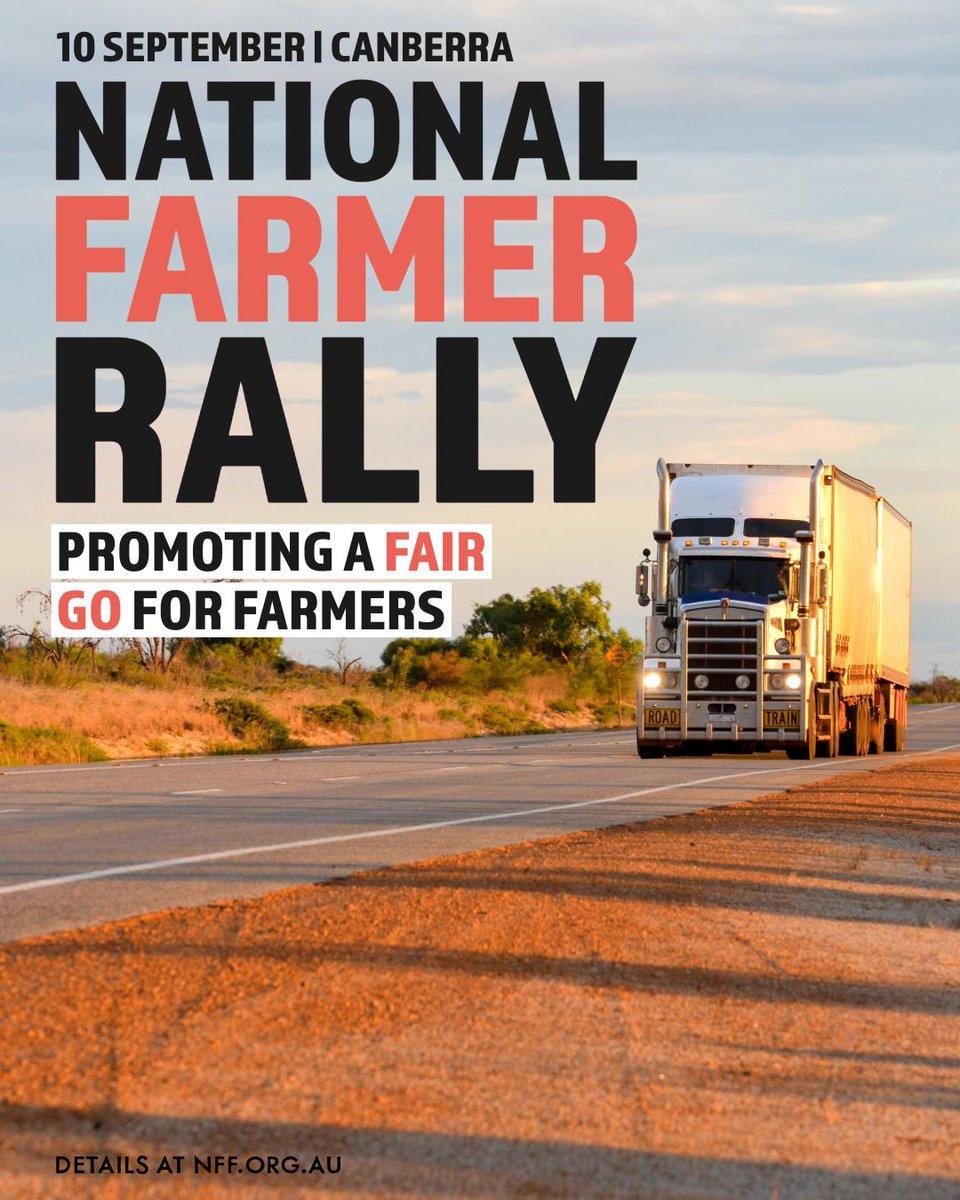 Bringing a truck to join the convoy past Parliament on Tuesday? Please make sure you're registered to be part of the convoy. Step 1 is signing yourself up for the #NationalAgRally, and you'll receive vehicle registration details from there. nff.org.au/national-farme…