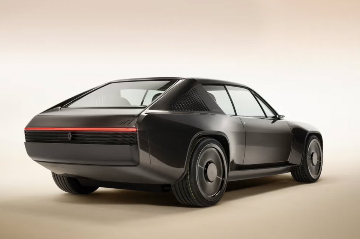 SawyerMerritt's tweet photo. NEWS: Renault has created a R17 electric restomod based on the 1970s 17 fastback coupe.

• Rear-mounted 270-hp electric powertrain
• Body is 6.7" wider
• LED lights 
• Deep Galactic Brown paint
• Wheels look like a vinyl record
• Weighs 3,086 pounds https://t.co/q77oTIUppu