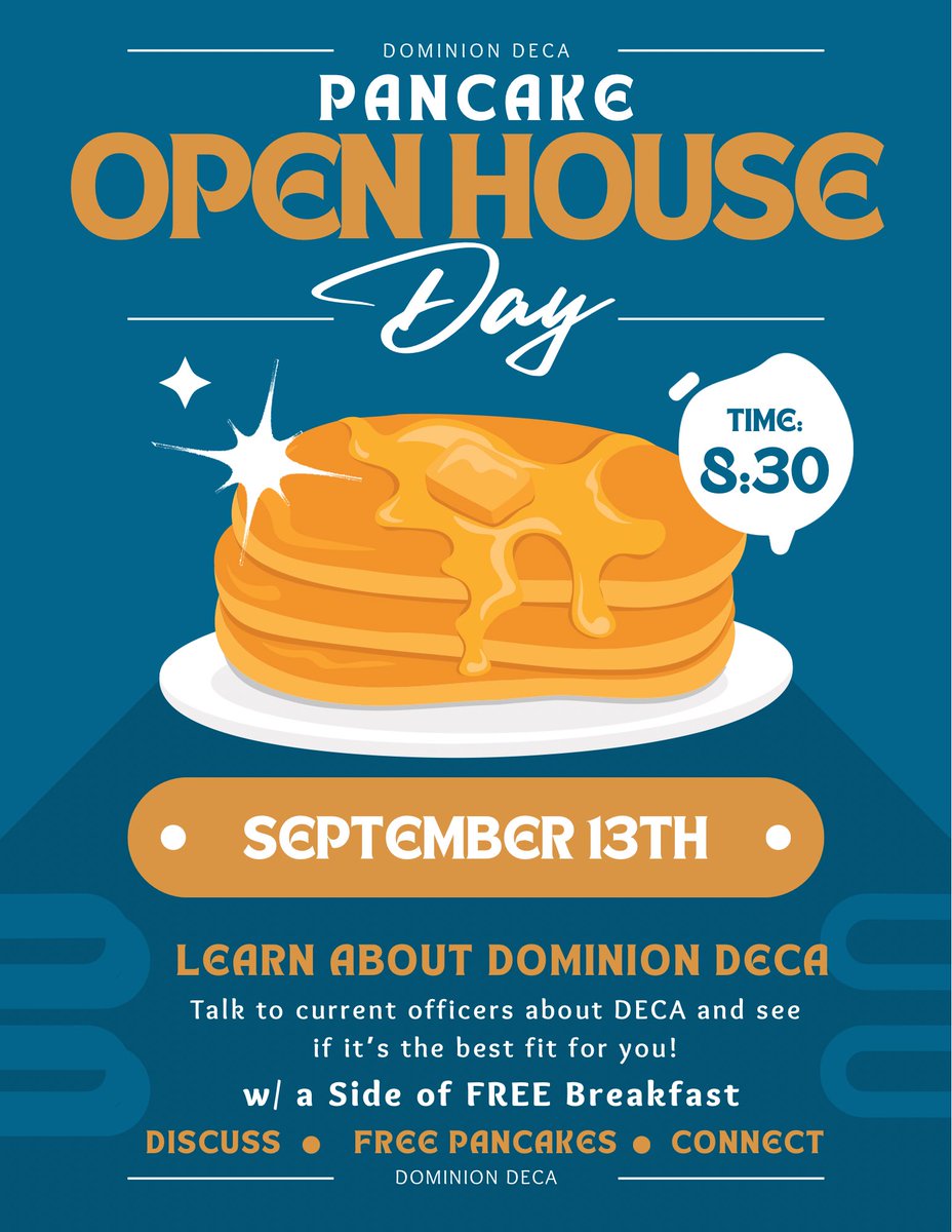 Come to Dominion DECA's interest meeting to learn more about DECA, everyone is welcome! We will also have Pancakes🥞