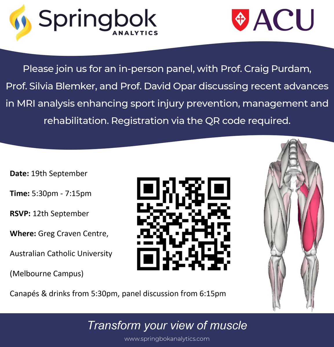 SPRINT Research Centre (@sprint_acu) on Twitter photo Come along to an evening of networking with <a href="/SpringbokTech/">Springbok Analytics</a>, hosted at ACU Melb Campus. Please register using the QR below by Thurs 12th Sept. We look forward to seeing you there! Come along to an evening of networking with <a href="/SpringbokTech/">Springbok Analytics</a>, hosted at ACU Melb Campus. Please register using the QR below by Thurs 12th Sept. We look forward to seeing you there!