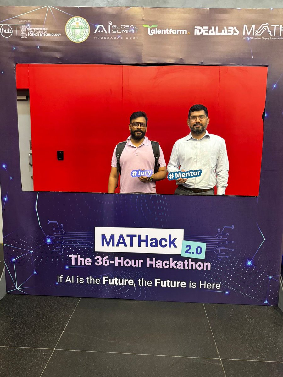 itskpflow's tweet photo. Had a great time mentoring and serving as internal jury with my friend @watrutalkin and amazing folks from various industries at #MATHACK during the Global AI Summit. Truly inspiring experience!
#GlobalAISummit #Telangana #Hyderabad https://t.co/j0EDoL609h