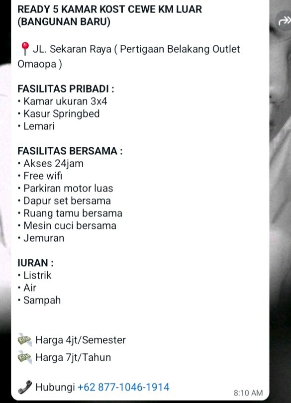 jinniedy's tweet photo. @unicelounge READY 5 KAMAR KM LUAR KOST CEWE (BANGUNAN BARU) BISA SEMESTERAN/TAHUNAN😀 https://t.co/ZihcUkijAE