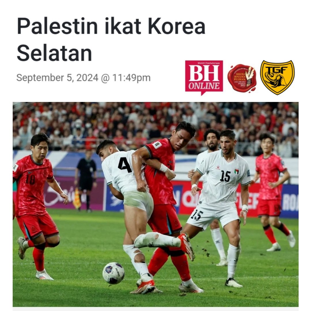 tokgajahforever's tweet photo. "Palestin memberikan ancaman besar kepada Korea Selatan apabila seri 0-0 pada perlawanan menghiburkan di tempat lawan, dalam usaha memburu slot ke Piala Dunia buat kali pertama, hari ini (semalam)."
.
Artikel Berita Harian.
.
#storibola https://t.co/sgVuRztfwn