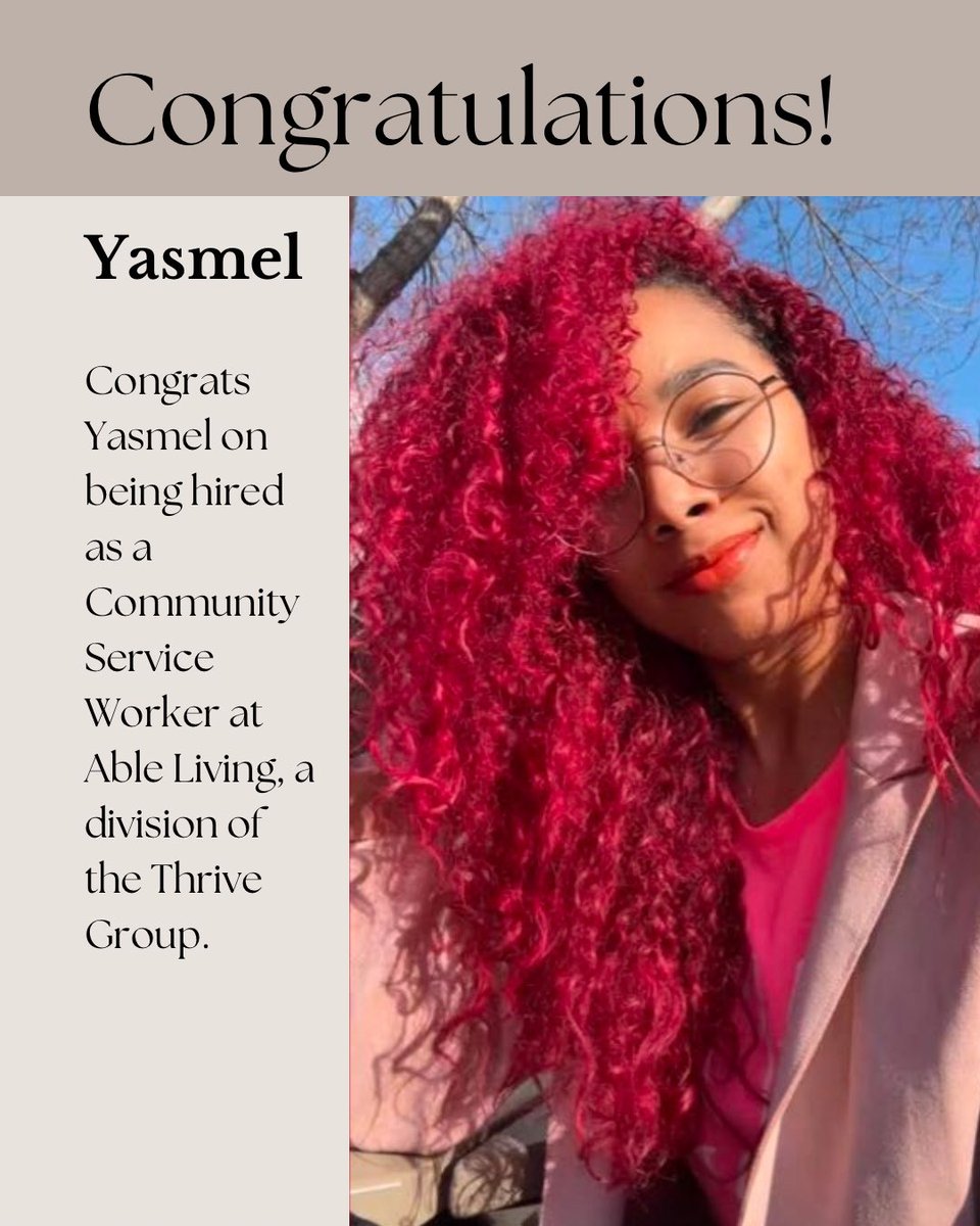 MohawkMHDM's tweet photo. Exciting news! 🎉 Congrats to Yasmel on her new role as a Community Service Worker at Able Living, part of the Thrive Group! She’s connecting clients with disabilities to key resources and ensuring they get the care they need. All the best, Yasmel! 🙌 https://t.co/aJIXhEI5io