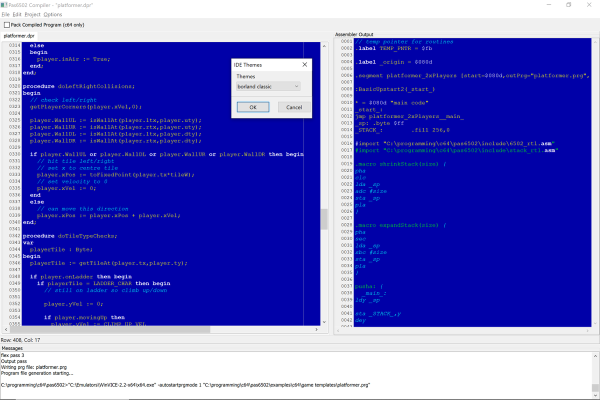 SyntaxErrorSoft's tweet image. #Pas6502 update...trying some theme options now... #themes #IDE #Pascal #crosscompiler #c64
